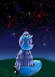 Size: 1600x2263 | Tagged: safe, artist:panhaukatze, princess luna, g4, female, fireworks, looking up, rear view, s1 luna, sitting, solo