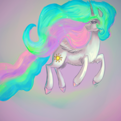 Size: 2000x2000 | Tagged: safe, artist:mylittlegodzilla, princess celestia, g4, female, fluffy, flying, gradient background, high res, solo, unshorn fetlocks