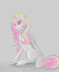 Size: 1349x1645 | Tagged: safe, artist:mylittlegodzilla, princess celestia, g4, blank flank, female, gradient background, sitting, solo, unshorn fetlocks, younger