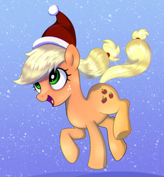 Size: 1200x1299 | Tagged: safe, artist:kas92, applejack, g4, female, hat, santa hat, snow, snowfall, solo