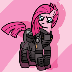 Size: 720x720 | Tagged: safe, artist:pastelhorses, pinkie pie, g4, alternate timeline, apinkalypse pie, badass, crystal war timeline, female, pinkamena diane pie, simple background, solo, war