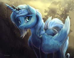 Size: 2000x1572 | Tagged: safe, artist:viwrastupr, princess luna, alicorn, pony, g4, female, fluffy, looking at you, mare, painting, portrait, s1 luna, smiling, solo