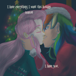 Size: 800x800 | Tagged: safe, artist:askhumanrainbowshy, fluttershy, rainbow dash, human, g4, duo, female, humanized, kiss on the lips, kissing, lesbian, ship:flutterdash, shipping