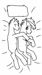 Size: 720x1280 | Tagged: safe, artist:kitty-dyson, oc, oc only, bed, belly button, blank flank, crappy art, cuddling, gay, hug, lineart, male, monochrome, ms paint, snuggling, spooning