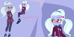 Size: 4580x2308 | Tagged: safe, artist:wildkratts4evah, sugarcoat, equestria girls, g4, my little pony equestria girls: friendship games, clothes, female, glasses, high heels, leggings, pigtails, pleated skirt, shoes, skirt, socks, solo, wallpaper