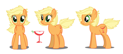 Size: 1280x566 | Tagged: safe, artist:flash equestria photography, applejack, oc, oc:sparkling cider, pony, ultimare universe, g4, alternate design, alternate universe, cutie mark, female, mare, reference sheet, show accurate, simple background, solo, turnaround, white background