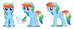 Size: 1280x508 | Tagged: safe, artist:flash equestria photography, rainbow dash, oc, oc:prism wing, pegasus, pony, ultimare universe, g4, alternate cutie mark, alternate design, alternate hairstyle, alternate universe, cutie mark, female, mare, show accurate, simple background, solo, turnaround, white background, wings
