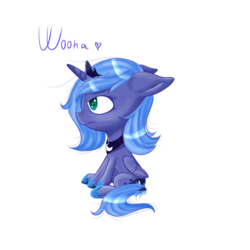 Size: 1024x1024 | Tagged: safe, artist:caramelg, princess luna, g4, female, filly, floppy ears, simple background, sitting, solo, transparent background, woona