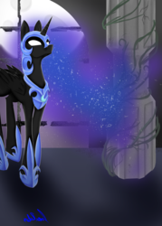 Size: 5000x7000 | Tagged: safe, artist:chimeranightshade, nightmare moon, g4, absurd resolution, column, female, moon, solo, vine