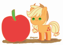 Size: 775x554 | Tagged: safe, artist:doqwor, applejack, earth pony, pony, g4, apple, cute, female, food, giant apple, happy, jackabetes, mare, smiling, solo, that pony sure does love apples