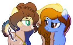 Size: 859x529 | Tagged: safe, artist:spacechickennerd, oc, oc only, oc:aquilegia, oc:eventide, deer pony, original species