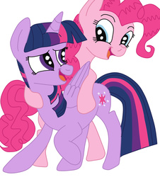 Size: 849x941 | Tagged: safe, pinkie pie, twilight sparkle, alicorn, pony, g4, female, folded wings, lesbian, mare, ship:twinkie, shipping, twilight sparkle (alicorn)