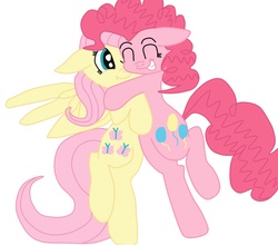 Size: 872x769 | Tagged: safe, fluttershy, pinkie pie, g4, female, hug, lesbian, ship:flutterpie, shipping, spread wings