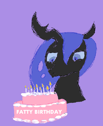 Size: 569x698 | Tagged: safe, artist:lyracorn, birthday cake, cake, female, food, queen myxine, solo