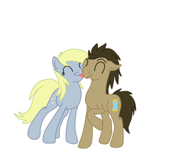 Size: 934x856 | Tagged: safe, artist:squipycheetah, derpy hooves, doctor whooves, time turner, pegasus, pony, g4, female, licking, male, mare, ship:doctorderpy, shipping, straight, tongue out