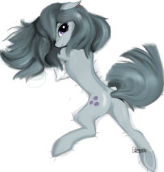 Size: 1280x1339 | Tagged: safe, artist:discordthege, marble pie, earth pony, pony, g4, butt, female, looking at you, looking back, loose hair, lying, mare, pillow, plot, prone, simple background, skinny, slender, solo, sultry pose, thin, underhoof, white background