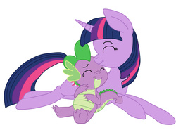 Size: 1024x758 | Tagged: safe, artist:squipycheetah, spike, twilight sparkle, alicorn, pony, g4, eyes closed, female, male, mare, nuzzling, ship:twispike, shipping, spikelove, straight, twilight sparkle (alicorn)