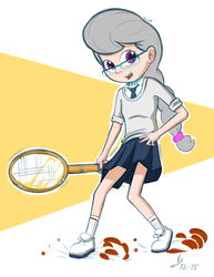 Size: 2975x3850 | Tagged: safe, artist:vsdrawfag, silver spoon, human, g4, clothes, female, high res, humanized, skirt, solo, sports, tennis, tennis racket