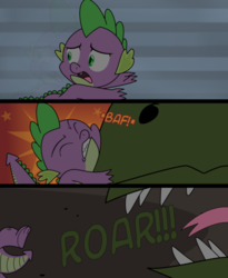 Size: 400x487 | Tagged: safe, artist:queencold, spike, oc, dragon, g4, comic, roar, running