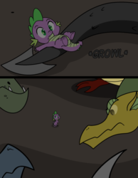 Size: 400x515 | Tagged: safe, artist:queencold, spike, oc, dragon, g4, comic, dragon oc, growl, male