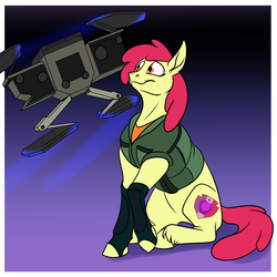 Size: 700x700 | Tagged: safe, artist:foxenawolf, apple bloom, robot, g4, alternate universe, commission, crossover, female, gremlin (x-com), missing accessory, older, solo, x-com, xcom 2