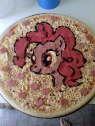 Size: 720x960 | Tagged: safe, pinkie pie, g4, food, food art, funny face, photo, pizza, toenails, wallpaper