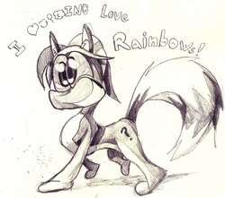 Size: 1280x1134 | Tagged: safe, artist:matugi, pony, black and white, censored dialogue, grayscale, grin, monochrome, ponified, solo, traditional art, wall smath