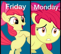 Size: 960x849 | Tagged: safe, apple bloom, g4, female, friday, monday, reaction image, solo, vector