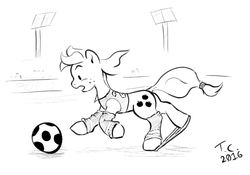 Size: 1150x804 | Tagged: safe, artist:tail-call, applejack, g4, black and white, clothes, football, grayscale, socks, tripped