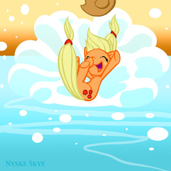 Size: 900x900 | Tagged: safe, artist:nyskeskye, applejack, g4, female, solo, splash, water