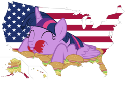 Size: 1800x1224 | Tagged: safe, twilight sparkle, alicorn, pony, g4, burger, cute, female, flag, food, hay burger, map, mare, murica, ponies as regions, solo, that pony sure does love burgers, twiabetes, twilight burgkle, twilight sparkle (alicorn), united states