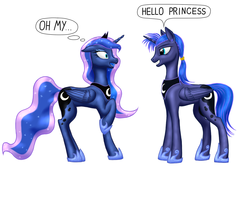 Size: 1280x1024 | Tagged: safe, artist:vasillium, princess luna, alicorn, pony, g4, duo, female, half r63 shipping, lesbian, male, mare, prince artemis, rule 63, self paradox, self ponidox, selfcest, ship:lunacest, ship:lunartemis, shipping, simple background, stallion, straight, the fun has been doubled, white background