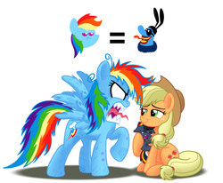 Size: 1683x1386 | Tagged: safe, artist:royalrainbow51, applejack, rainbow dash, oc, oc:sparks, bat pony, blue meanie, pony, g4, adopted offspring, duo, foal, parent:applejack, parent:rainbow dash, parents:appledash, shipping, story in the source, yellow submarine