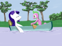 Size: 1600x1200 | Tagged: safe, artist:lemon-bitter-twist, rarity, spike, pony, g4, boat, duo, female, male, ship:sparity, shipping, straight