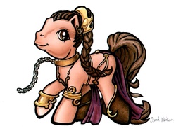Size: 640x486 | Tagged: safe, artist:sarahwilkinson, pony, g3, female, ponified, princess leia, slave leia outfit, solo, star wars, traditional art