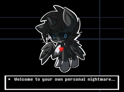 Size: 3500x2600 | Tagged: safe, artist:starlightlore, oc, oc only, oc:ebony gemini, alicorn, pony, alicorn oc, bedroom eyes, black sclera, edgy, eyelashes, glowing eyes, grin, heart, high res, looking at you, smiling, solo, undertale
