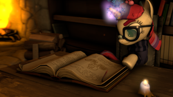 Size: 1280x720 | Tagged: safe, artist:wizardtwy, moondancer, g4, 3d, book, chimney, female, glasses, reading, solo, source filmmaker