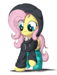 Size: 1500x2000 | Tagged: safe, artist:bugplayer, edit, angel bunny, fluttershy, pegasus, pony, rabbit, g4, animal, clothes, cross-popping veins, duo, female, hoodie, mare, socks, striped socks