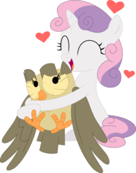 Size: 2804x3579 | Tagged: safe, artist:porygon2z, owlowiscious, sweetie belle, bird, owl, g4, cute, diasweetes, high res, hug, simple background, transparent background, vector