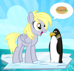 Size: 945x900 | Tagged: safe, artist:pixelkitties, derpy hooves, bird, pegasus, penguin, pony, g4, burger, female, food, hay burger, mare, pictogram, show accurate, solo