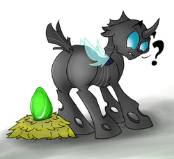 Size: 580x530 | Tagged: safe, artist:radecfrack, changeling, butt, colored, egg, male, plot, solo, tumblr