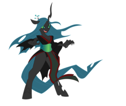 Size: 4780x4016 | Tagged: safe, artist:rubbermage, queen chrysalis, changeling, changeling queen, anthro, g4, absurd resolution, bipedal, cleavage, female, solo
