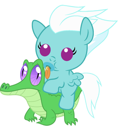 Size: 986x1017 | Tagged: safe, artist:red4567, fleetfoot, gummy, pony, g4, baby, baby pony, cute, diafleetes, fleetfoot riding gummy, pacifier, ponies riding gators, recolor, riding, weapons-grade cute