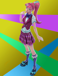 Size: 2550x3300 | Tagged: safe, artist:oliver-el-mediocre, sour sweet, equestria girls, g4, my little pony equestria girls: friendship games, abstract background, clothes, crystal prep academy uniform, crystal prep shadowbolts, female, high res, human coloration, looking at you, nail polish, ponytail, school uniform, solo