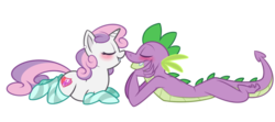 Size: 730x325 | Tagged: dead source, safe, artist:metalmane, spike, sweetie belle, dragon, pony, unicorn, g4, blushing, clothes, cute, cutie mark, diasweetes, female, horn, male, nuzzling, older, older spike, older sweetie belle, ship:spikebelle, shipping, simple background, socks, spikabetes, spikelove, straight, striped socks, teenage spike, teenage sweetie belle, teenaged dragon, teenager, the cmc's cutie marks, transparent background