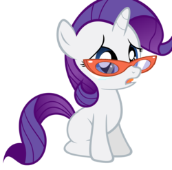 Size: 1600x1582 | Tagged: safe, artist:ponyglam, rarity, pony, unicorn, g4, cute, female, filly, frown, glasses, open mouth, raribetes, rarity's glasses, sad, simple background, sitting, solo, transparent background, vector