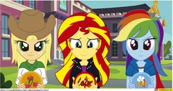 Size: 1475x775 | Tagged: safe, artist:conikiblasu-fan, applejack, rainbow dash, sunset shimmer, equestria girls, g4, i love you