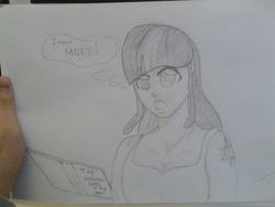 Size: 2560x1920 | Tagged: safe, artist:chapaevv, twilight sparkle, human, g4, book, female, humanized, monochrome, solo, traditional art