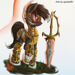 Size: 1024x1024 | Tagged: safe, artist:apostolllll, oc, oc only, armor, goggles, military, solo, sword, weapon
