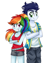 Size: 780x1000 | Tagged: safe, artist:lucy-tan, rainbow dash, soarin', equestria girls, g4, clothes, commission, equestria girls-ified, female, male, ponytail, ship:soarindash, shipping, simple background, straight, transparent background